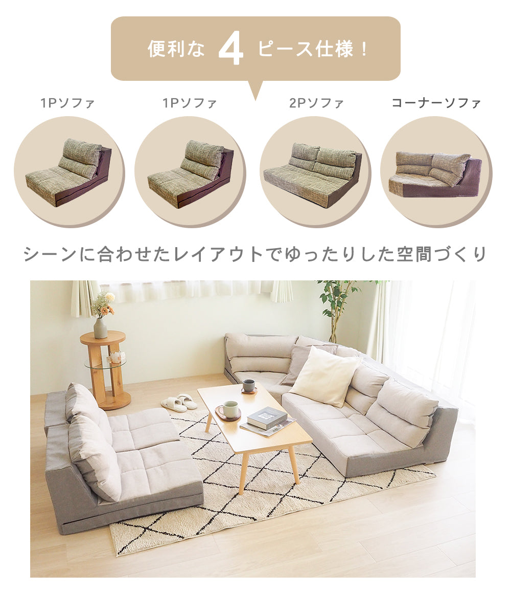 フロアコーナーソファ flaum フラウム ハイタイプ 右セット 1P+2P+