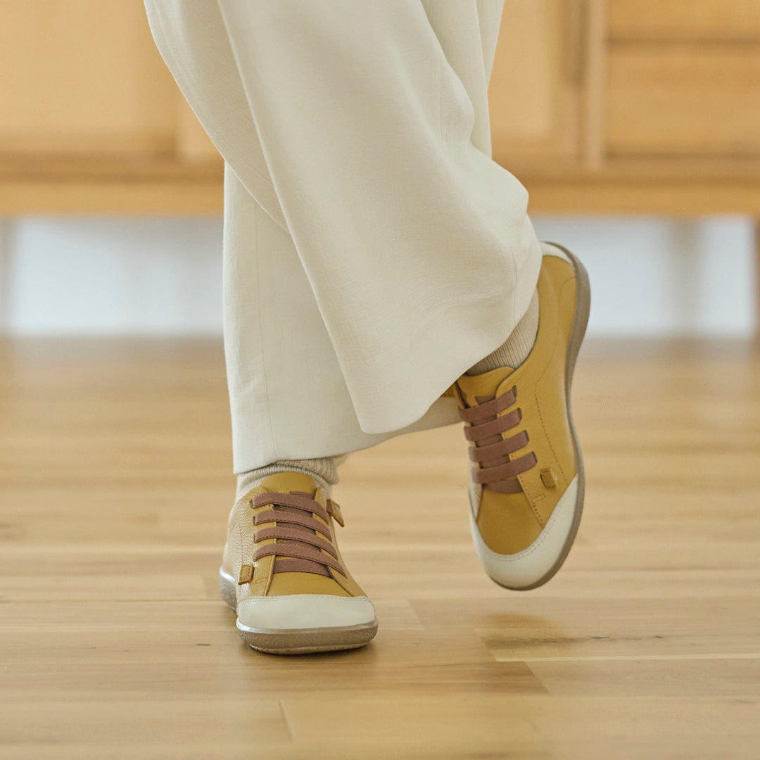 アキレス・ソルボ C 530 マスタード/オフホワイト｜牛革3Eゴム紐スリッポン