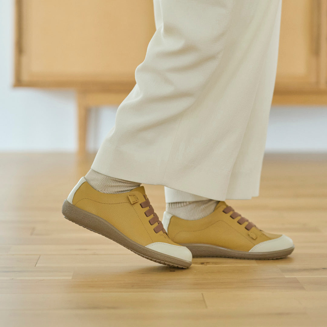 アキレス・ソルボ C 530 マスタード/オフホワイト｜牛革3Eゴム紐