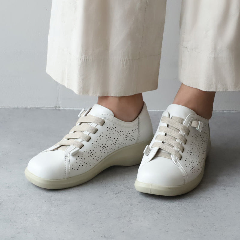 アキレス・ソルボ C 559 白｜牛革3E ゴム紐パンチングスリッポン