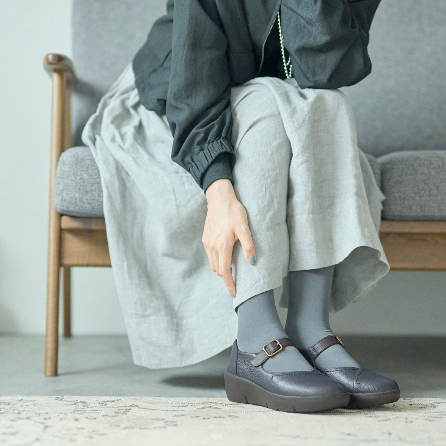 アキレス・ソルボ H 590 ネービー/コーヒー｜牛革3E 厚底