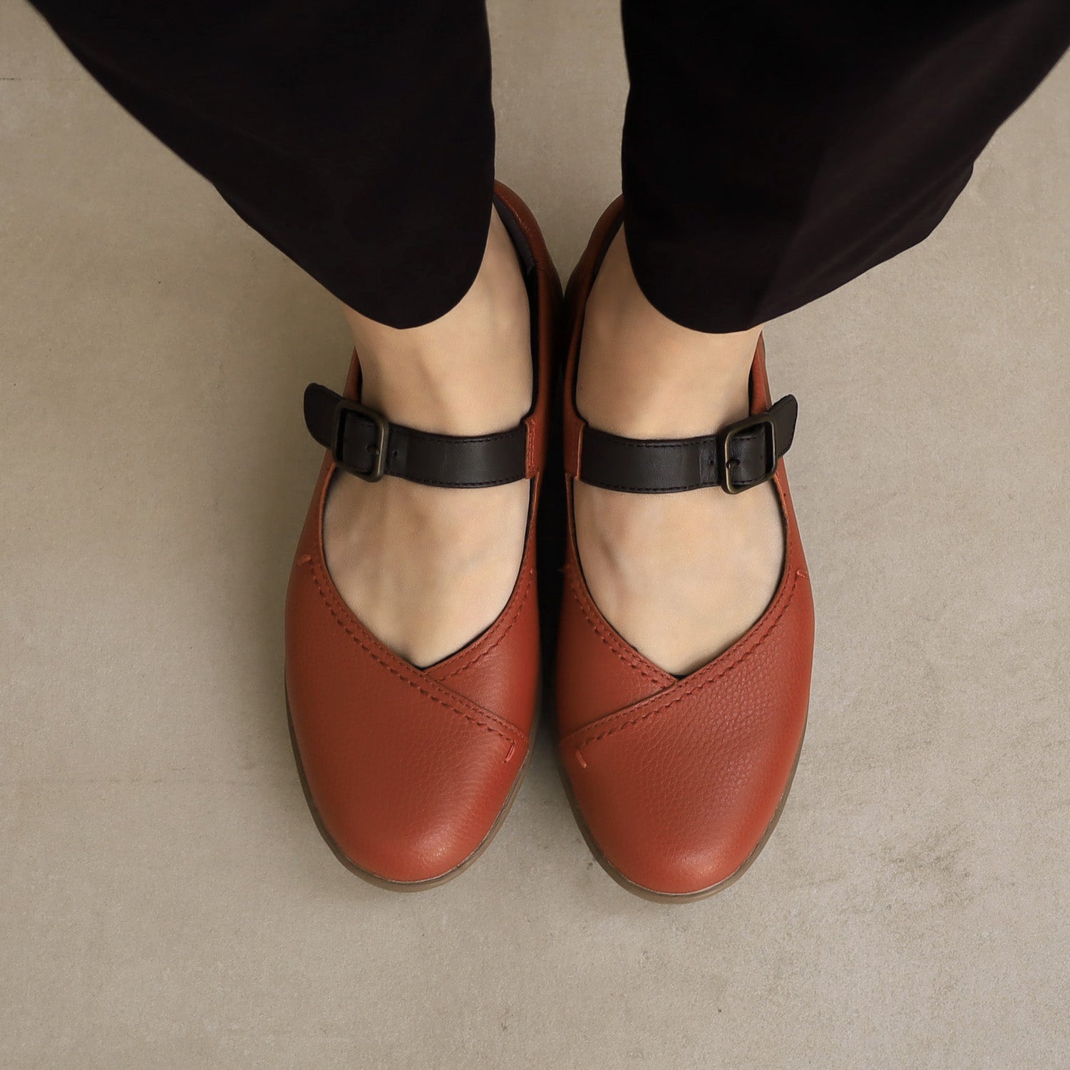 アキレス・ソルボ H 590 レンガ/コーヒー｜牛革3E 厚底ストラップシューズ
