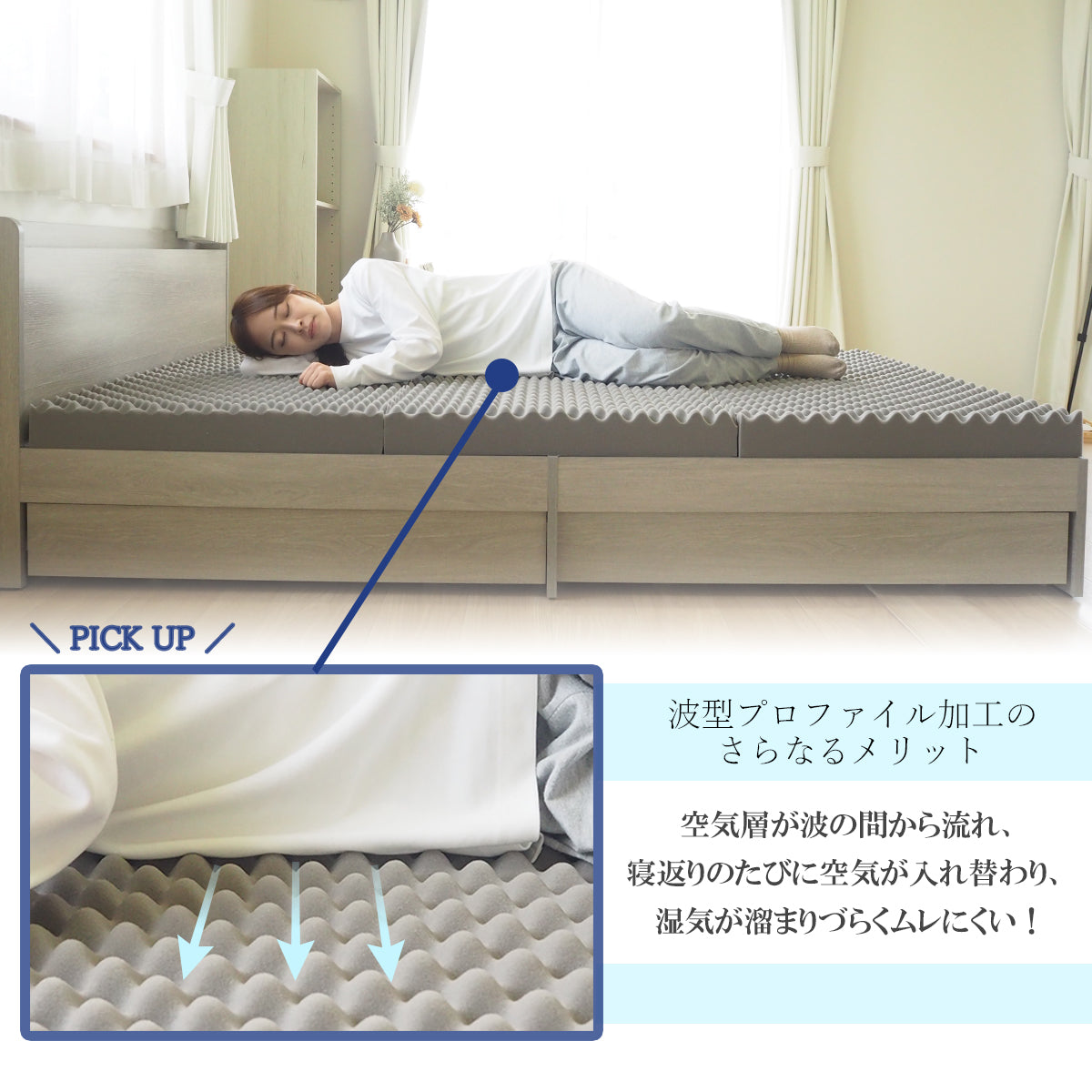 [AK-HM8Q-KJD SD] 波型加工で身体を優しく支える体圧分散敷布団 セミダブル
