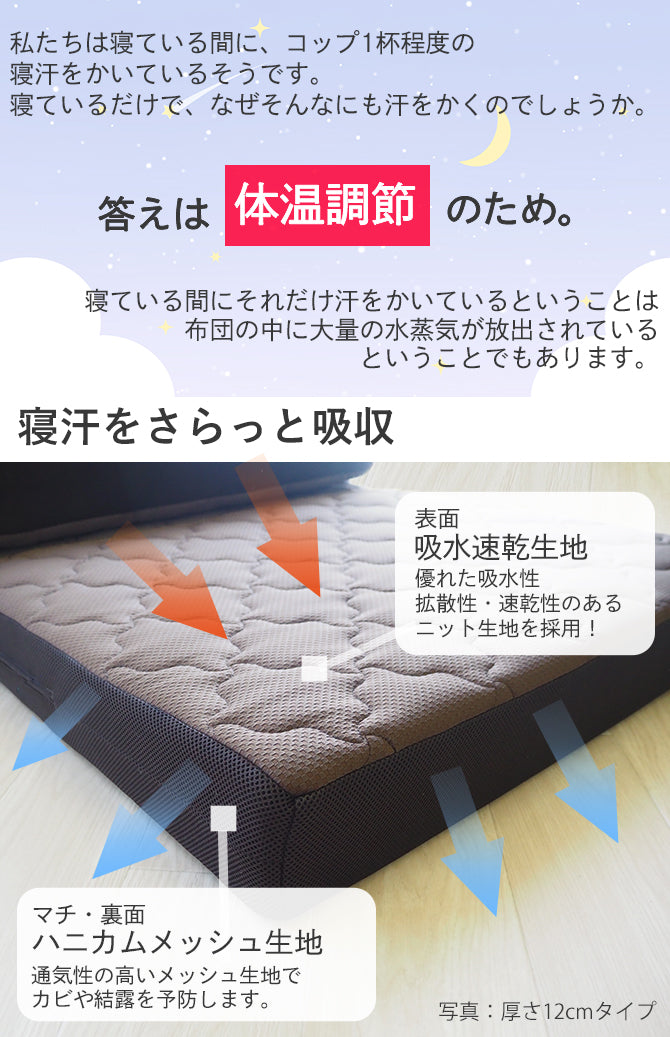 厚さ12cm 吸水速乾マットレス ぷちスリム